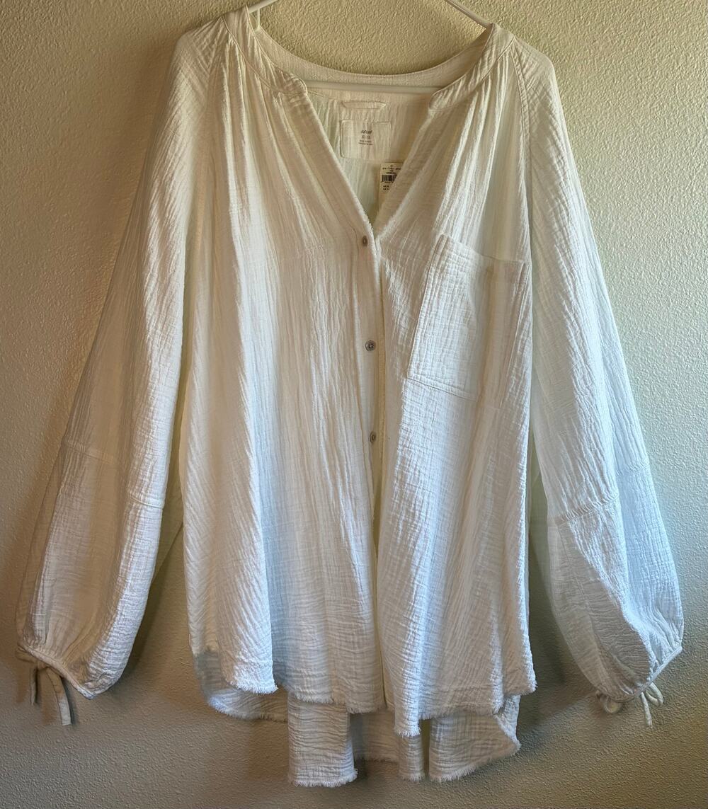 AERIE | NWT Daybreak Coverup Shirt White Button Up 100% Cotton Long Sleeve | XL